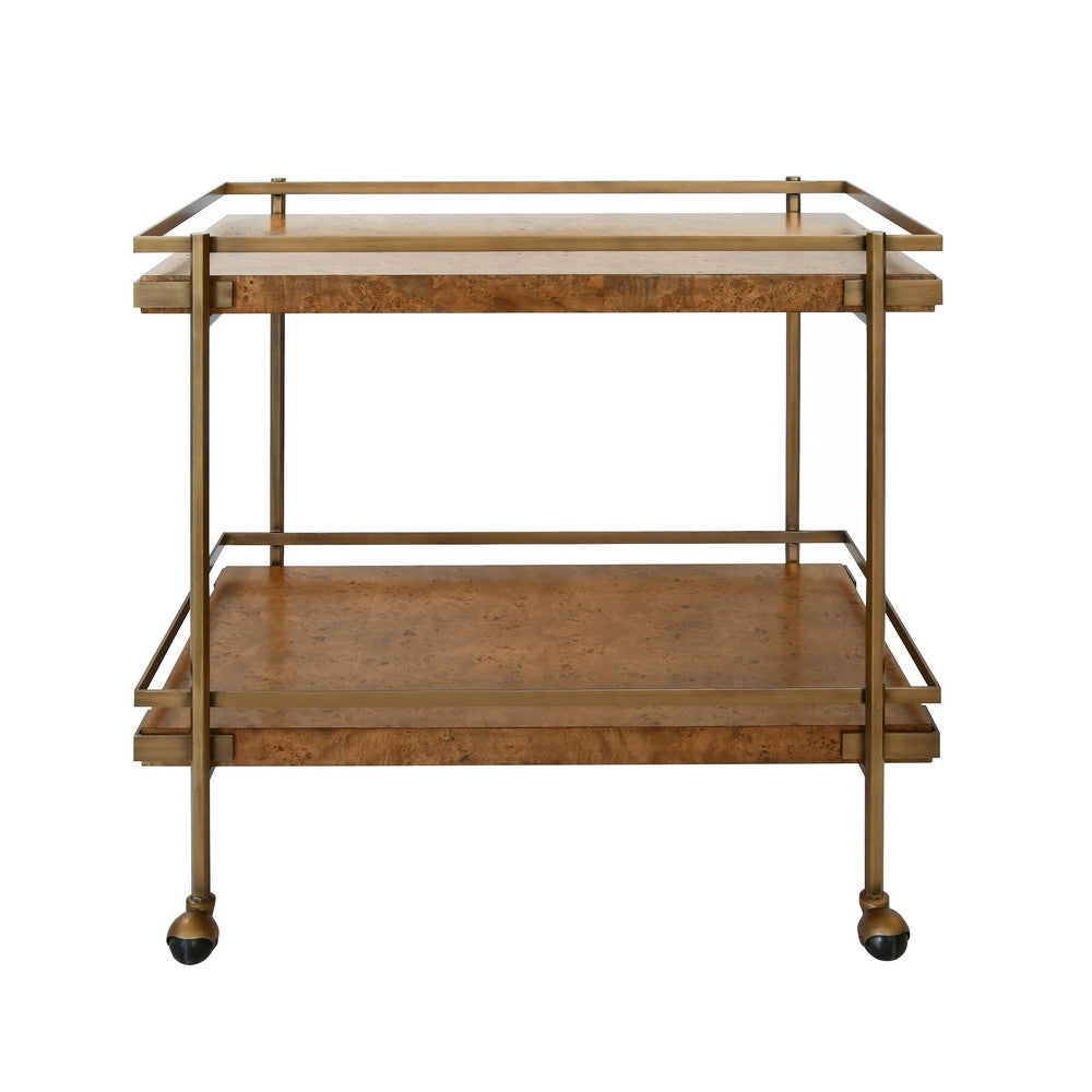 Worlds Away - Antique Brass Bar Cart With Shelves In Dark Burl Wood - CASH DBW view 2