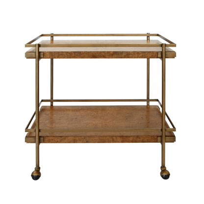 Worlds Away - Antique Brass Bar Cart With Shelves In Dark Burl Wood - CASH DBW view 2