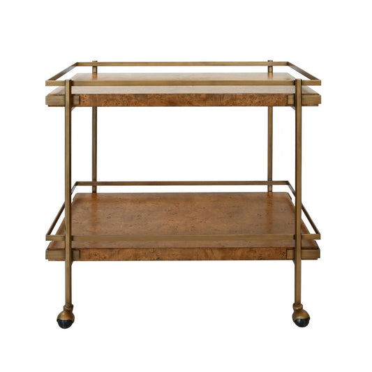 Worlds Away - Antique Brass Bar Cart With Shelves In Dark Burl Wood - CASH DBW view 2