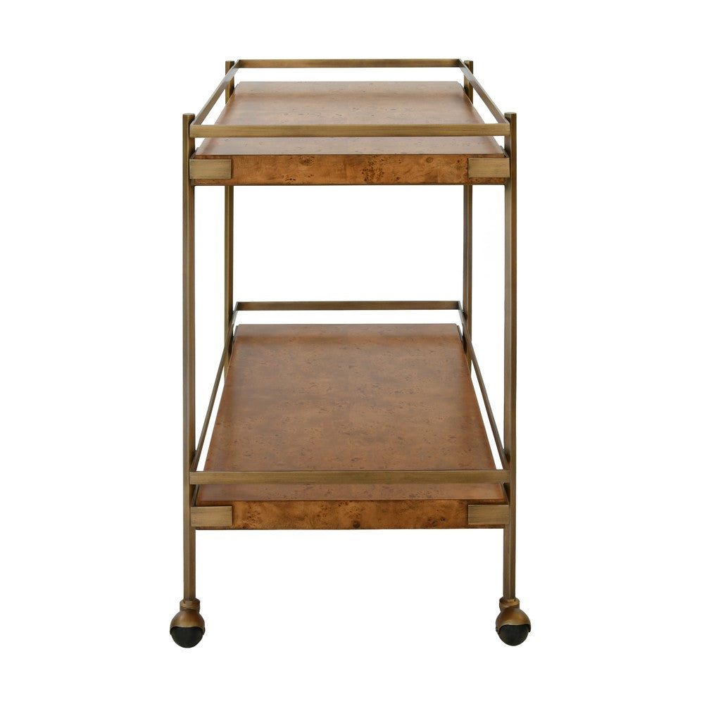 Worlds Away - Antique Brass Bar Cart With Shelves In Dark Burl Wood - CASH DBW view 3