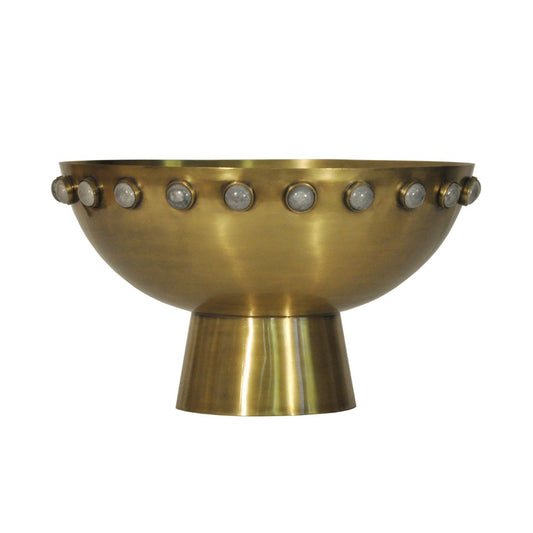 Worlds Away - Antique Brass Bowl With Stone Detail - HARVEY view 1