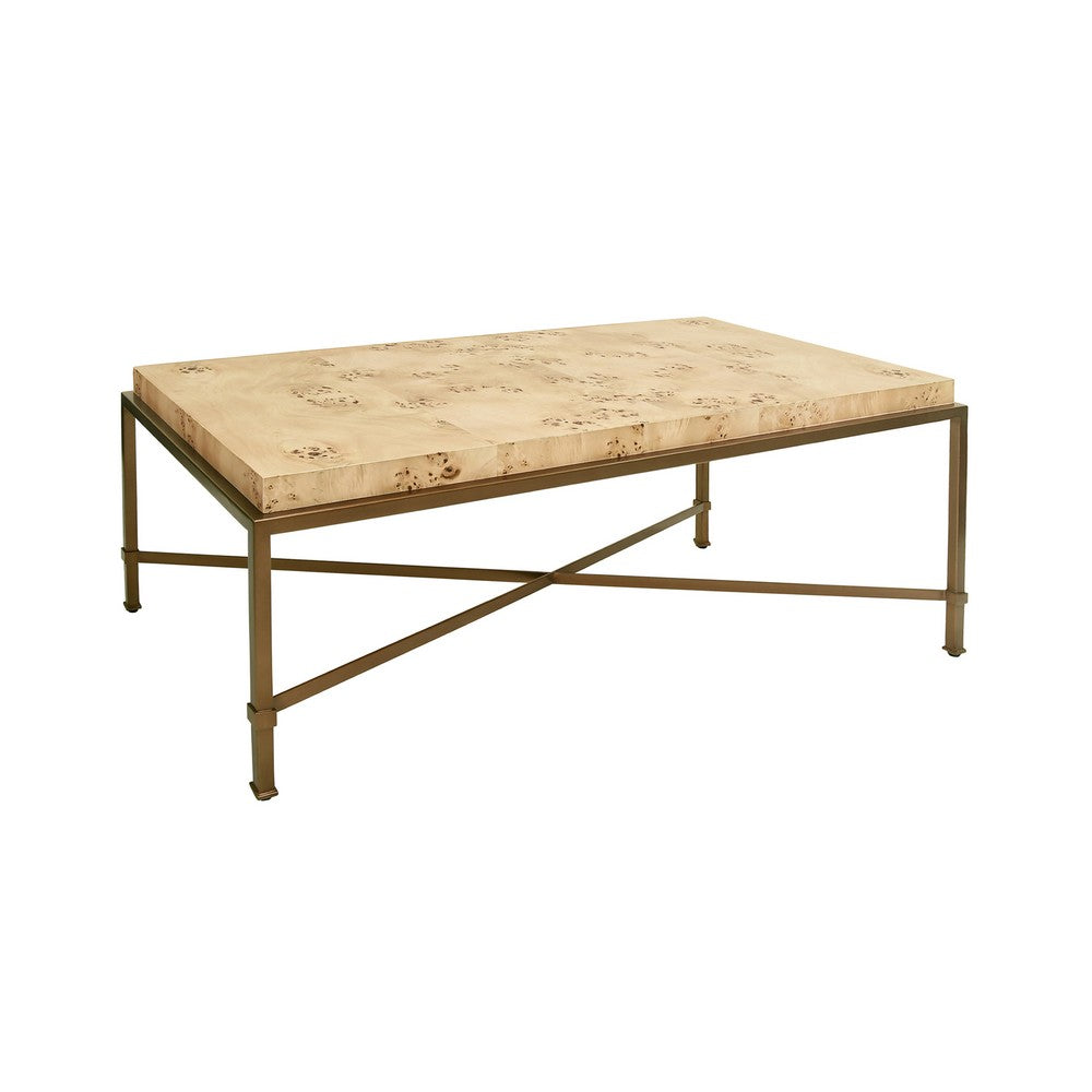 Worlds Away - Antique Brass Frame Coffee Table With Thick Top In Burl Wood - HARDWICK BW view 1
