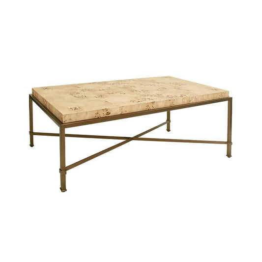 Worlds Away - Antique Brass Frame Coffee Table With Thick Top In Burl Wood - HARDWICK BW view 1
