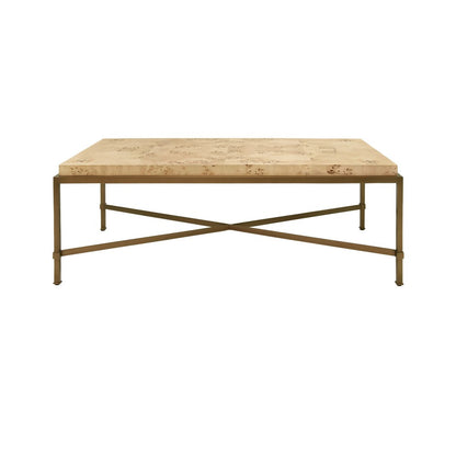 Worlds Away - Antique Brass Frame Coffee Table With Thick Top In Burl Wood - HARDWICK BW view 2