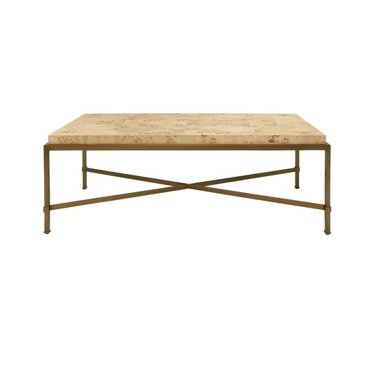 Worlds Away - Antique Brass Frame Coffee Table With Thick Top In Burl Wood - HARDWICK BW view 2