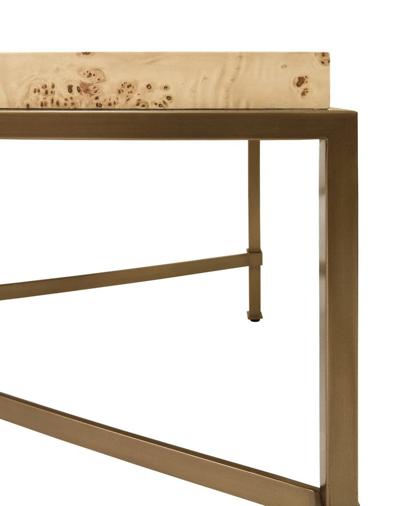 Worlds Away - Antique Brass Frame Coffee Table With Thick Top In Burl Wood - HARDWICK BW view 4