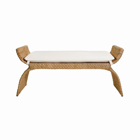 Worlds Away - Arched Bench In Woven Water Hyacinth With Performance Ivory Linen Cushion - SACHI view 2