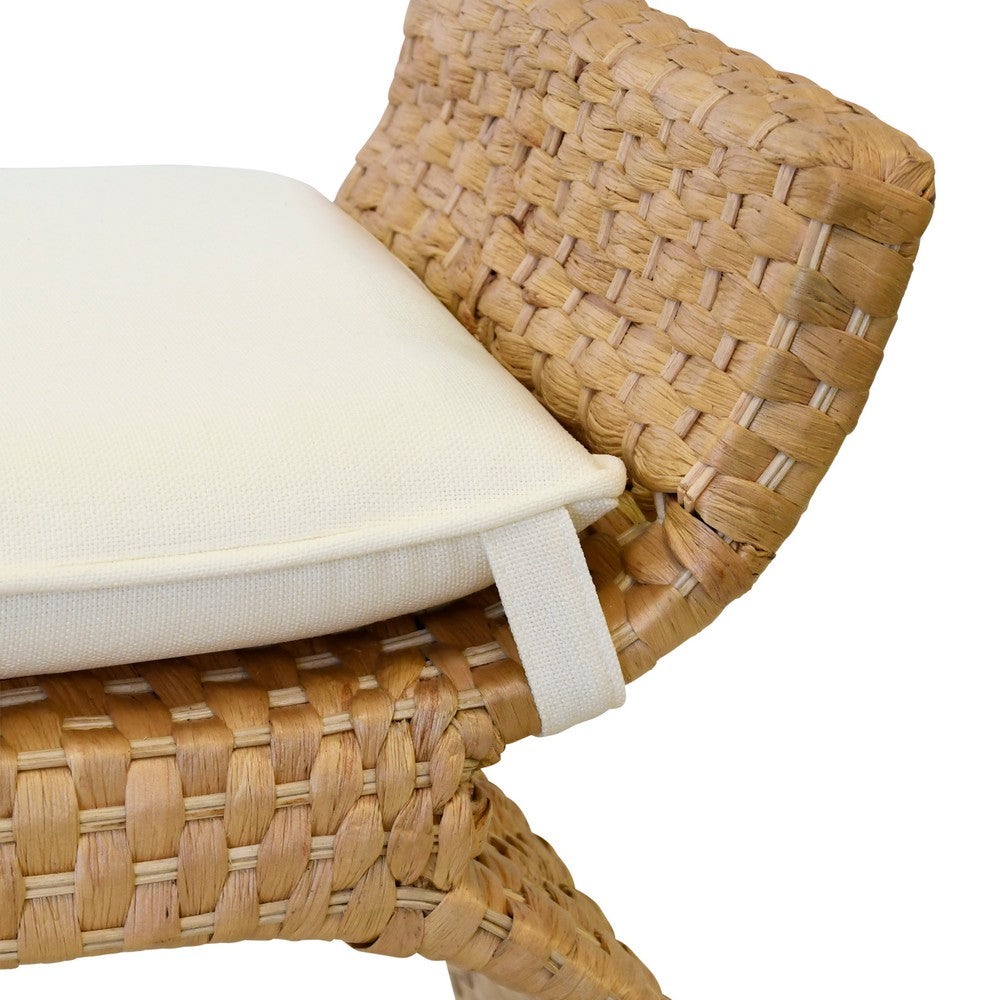 Worlds Away - Arched Bench In Woven Water Hyacinth With Performance Ivory Linen Cushion - SACHI view 3