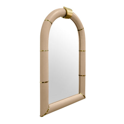 Worlds Away - Arched Faux Ivory Leather Mirror With Antique Brass Details - BOWIE view 1