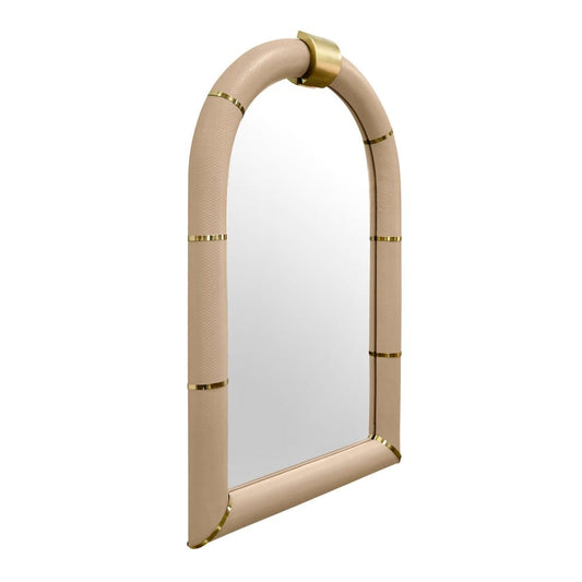 Worlds Away - Arched Faux Ivory Leather Mirror With Antique Brass Details - BOWIE view 1
