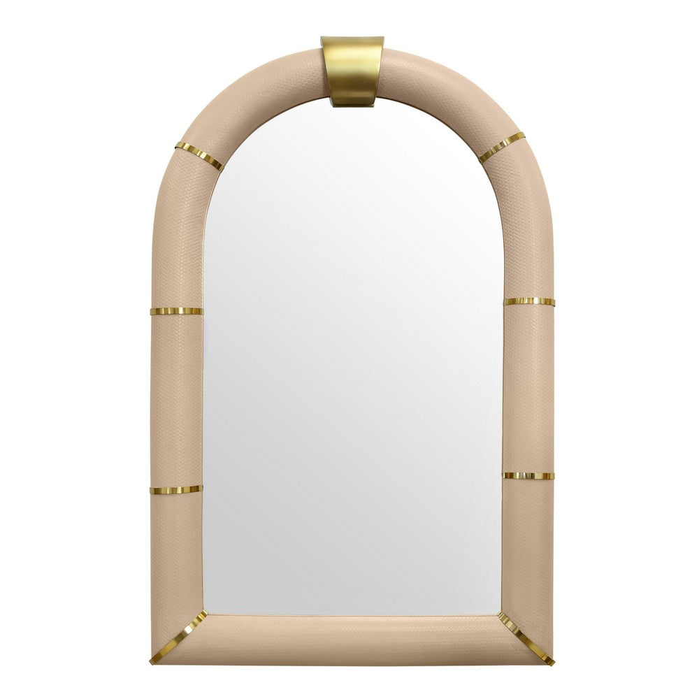 Worlds Away - Arched Faux Ivory Leather Mirror With Antique Brass Details - BOWIE view 2