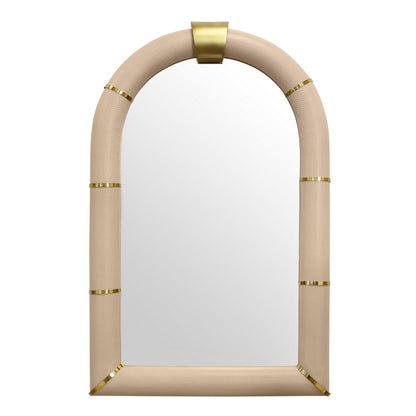 Worlds Away - Arched Faux Ivory Leather Mirror With Antique Brass Details - BOWIE view 2