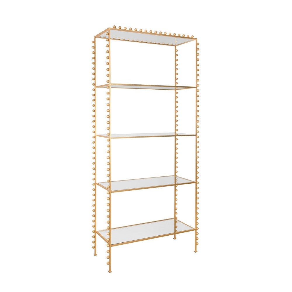 Worlds Away - Ball Lined Etagere With Clear Glass Shelves In Gold Leaf - GOLDIE G view 1