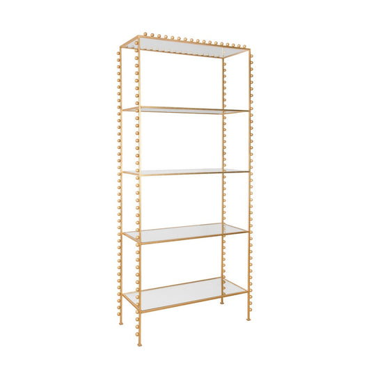 Worlds Away - Ball Lined Etagere With Clear Glass Shelves In Gold Leaf - GOLDIE G view 1