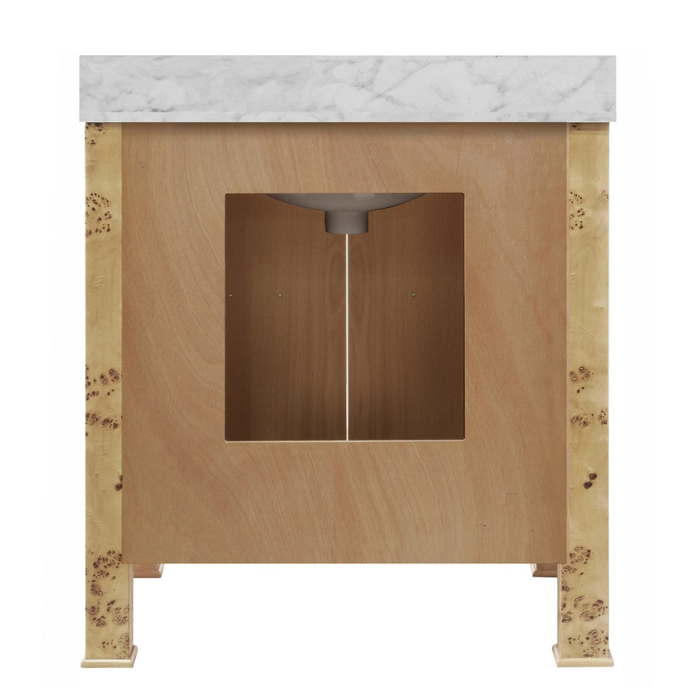 Worlds Away - Bath Vanity In Burl Wood W/ Ant. Brass Hardware, White Marble Top, And Porcelain Sink - BLANCHE BW view 3