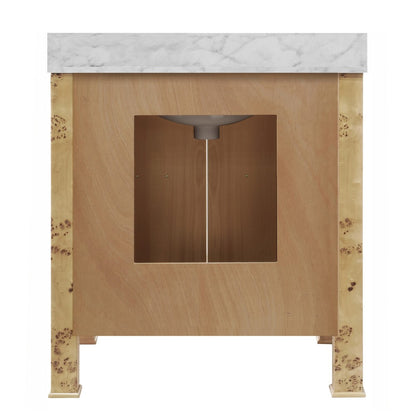 Worlds Away - Bath Vanity In Burl Wood W/ Ant. Brass Hardware, White Marble Top, And Porcelain Sink - BLANCHE BW view 3