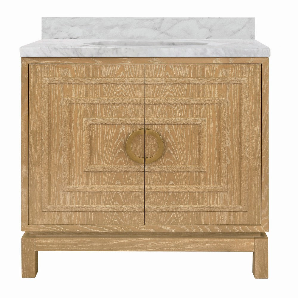 Worlds Away - Bath Vanity In Cerused Oak With Antique Brass Circle Hardware, White Marble Top, And Porcelain Sink - BIXBY CO view 1