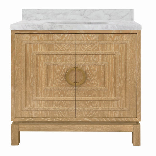 Worlds Away - Bath Vanity In Cerused Oak With Antique Brass Circle Hardware, White Marble Top, And Porcelain Sink - BIXBY CO view 1