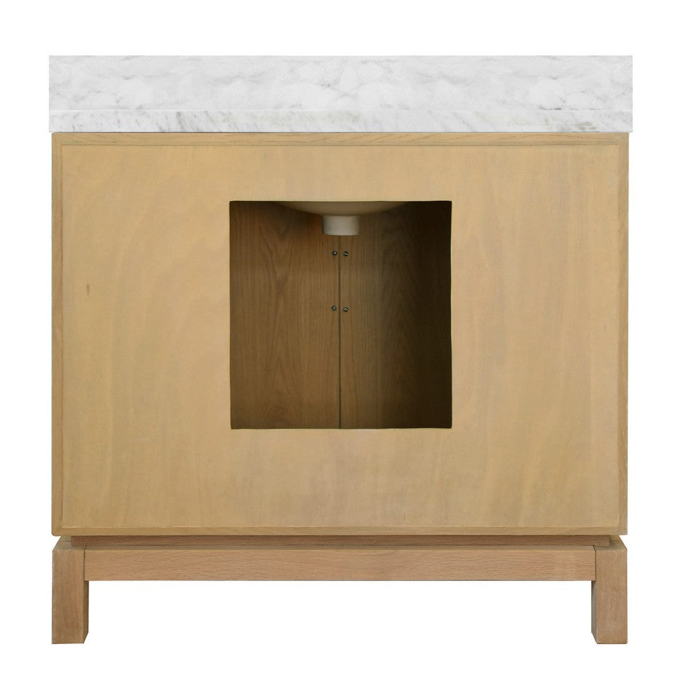 Worlds Away - Bath Vanity In Cerused Oak With Antique Brass Circle Hardware, White Marble Top, And Porcelain Sink - BIXBY CO view 3
