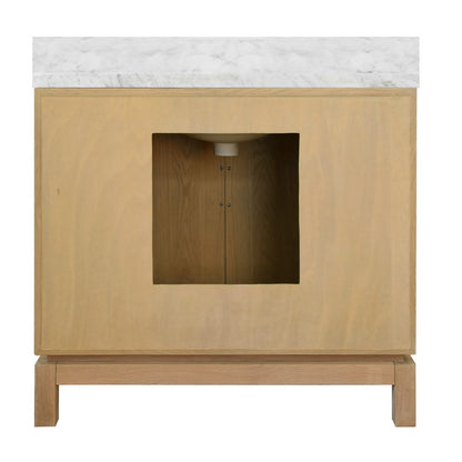 Worlds Away - Bath Vanity In Cerused Oak With Antique Brass Circle Hardware, White Marble Top, And Porcelain Sink - BIXBY CO view 3