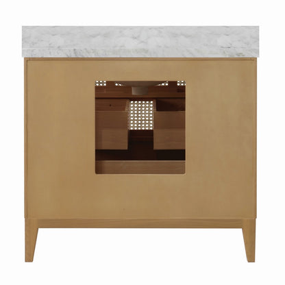 Worlds Away - Bath Vanity In Cerused Oak With Cane Front Drawers, White Marble Top, And Porcelain Sink - WYNN CO view 5
