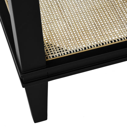 Worlds Away - Bath Vanity In Matte Black Lacquer With Open Cane Shelf, White Marble Top, Porcelain Sink, And Antique Brass Ring Hardware - CUTLER BLK view 6