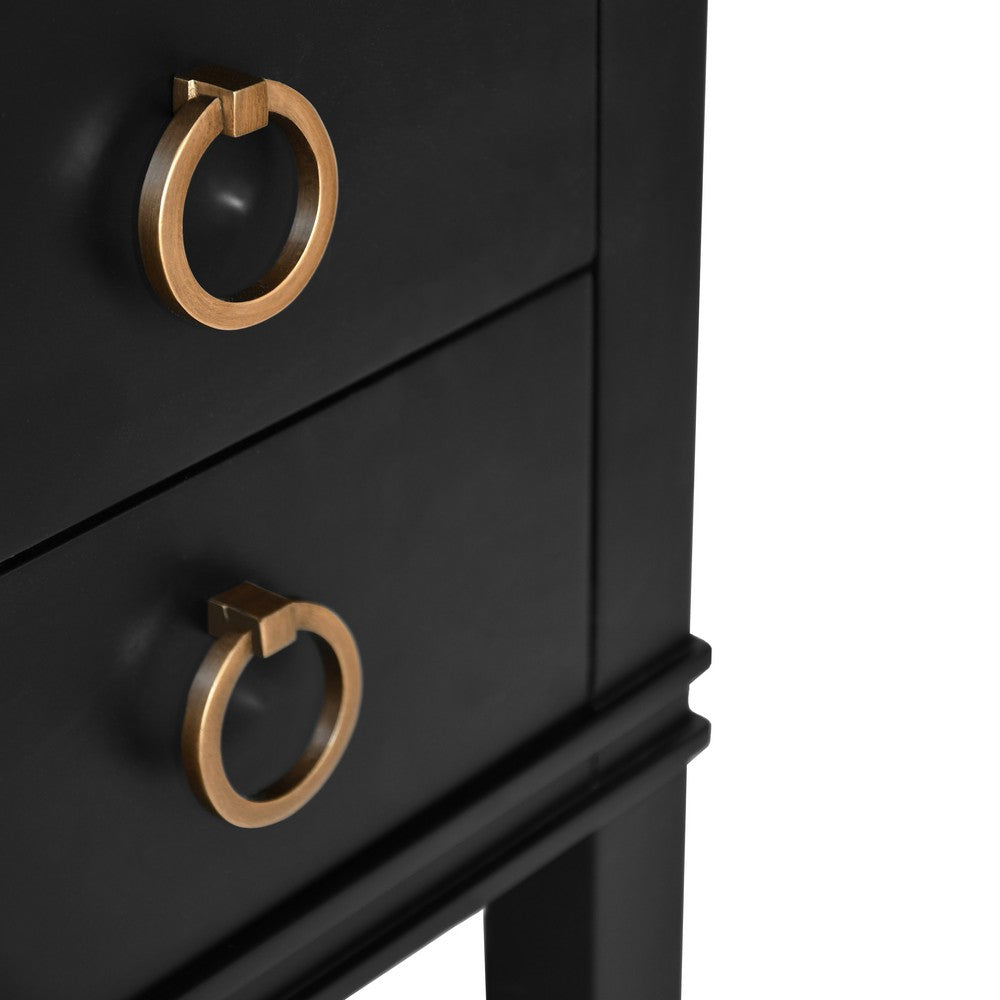 Worlds Away - Bath Vanity In Matte Black Lacquer With Open Cane Shelf, White Marble Top, Porcelain Sink, And Antique Brass Ring Hardware - CUTLER BLK view 7