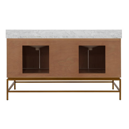 Worlds Away - Bath Vanity In Matte Dark Burl Wood And Antique Brass With White Marble Top And Double Porcelain Sinks, 60" Wide - CLIFFORD 60 DBW view 3