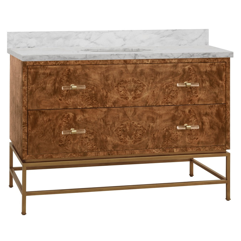 Worlds Away - Bath Vanity In Matte Dark Burl Wood And Antique Brass With White Marble Top And Porcelain Sink, 48" Wide - CLIFFORD 48 DBW view 1