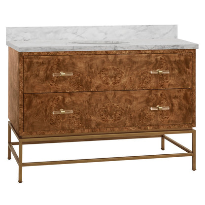 Worlds Away - Bath Vanity In Matte Dark Burl Wood And Antique Brass With White Marble Top And Porcelain Sink, 48" Wide - CLIFFORD 48 DBW view 1