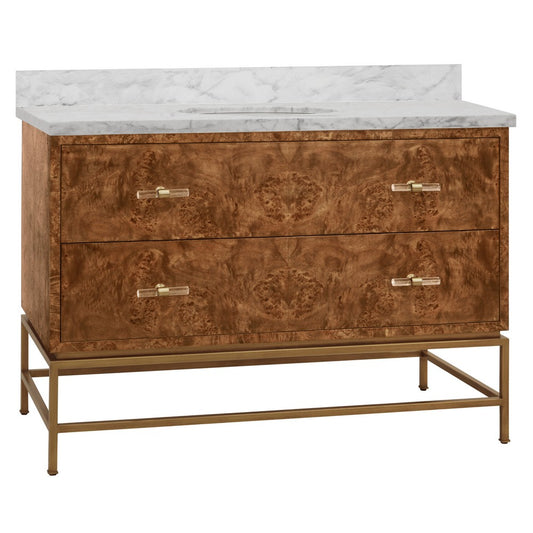Worlds Away - Bath Vanity In Matte Dark Burl Wood And Antique Brass With White Marble Top And Porcelain Sink, 48" Wide - CLIFFORD 48 DBW view 1