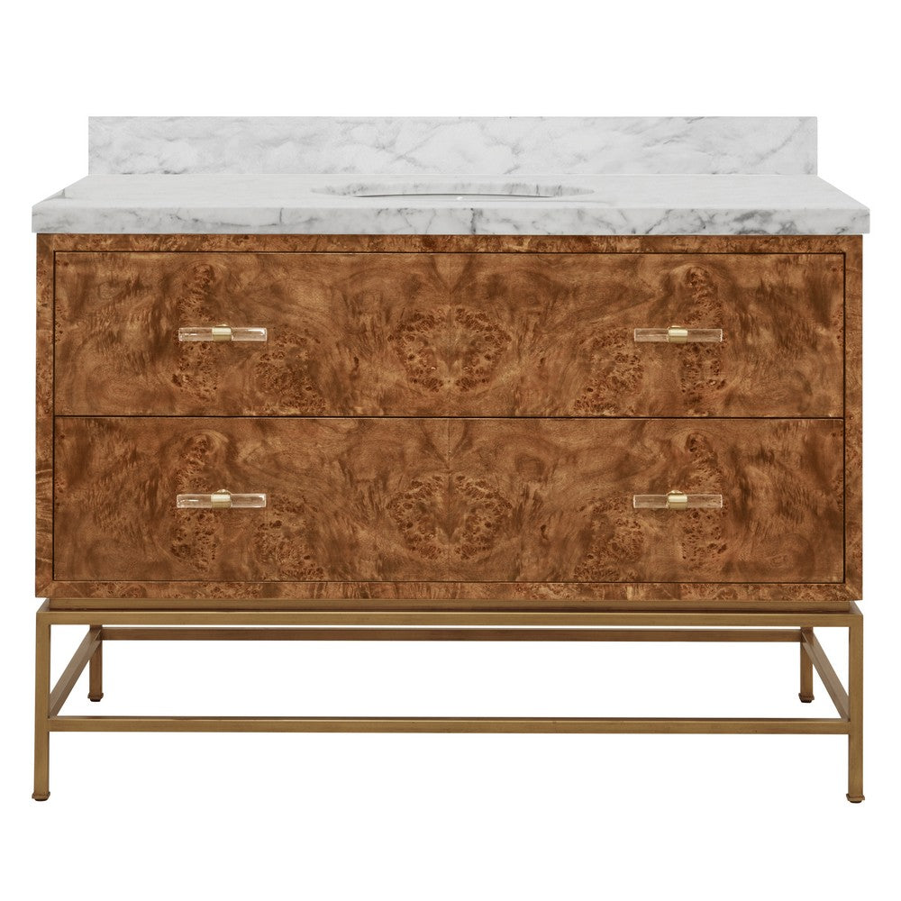 Worlds Away - Bath Vanity In Matte Dark Burl Wood And Antique Brass With White Marble Top And Porcelain Sink, 48" Wide - CLIFFORD 48 DBW view 2