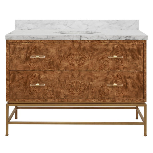 Worlds Away - Bath Vanity In Matte Dark Burl Wood And Antique Brass With White Marble Top And Porcelain Sink, 48" Wide - CLIFFORD 48 DBW view 2