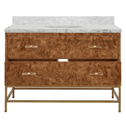Worlds Away - Bath Vanity In Matte Dark Burl Wood And Antique Brass With White Marble Top And Porcelain Sink, 48" Wide - CLIFFORD 48 DBW view 3