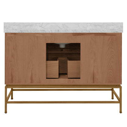 Worlds Away - Bath Vanity In Matte Dark Burl Wood And Antique Brass With White Marble Top And Porcelain Sink, 48" Wide - CLIFFORD 48 DBW view 4