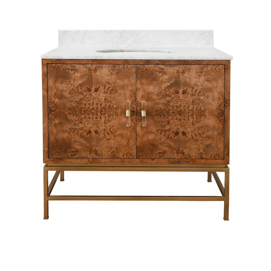 Worlds Away - Bath Vanity In Matte Dark Burl Wood And Antique Brass With White Marble Top And Porcelain Sink - CLIFFORD DBW view 1