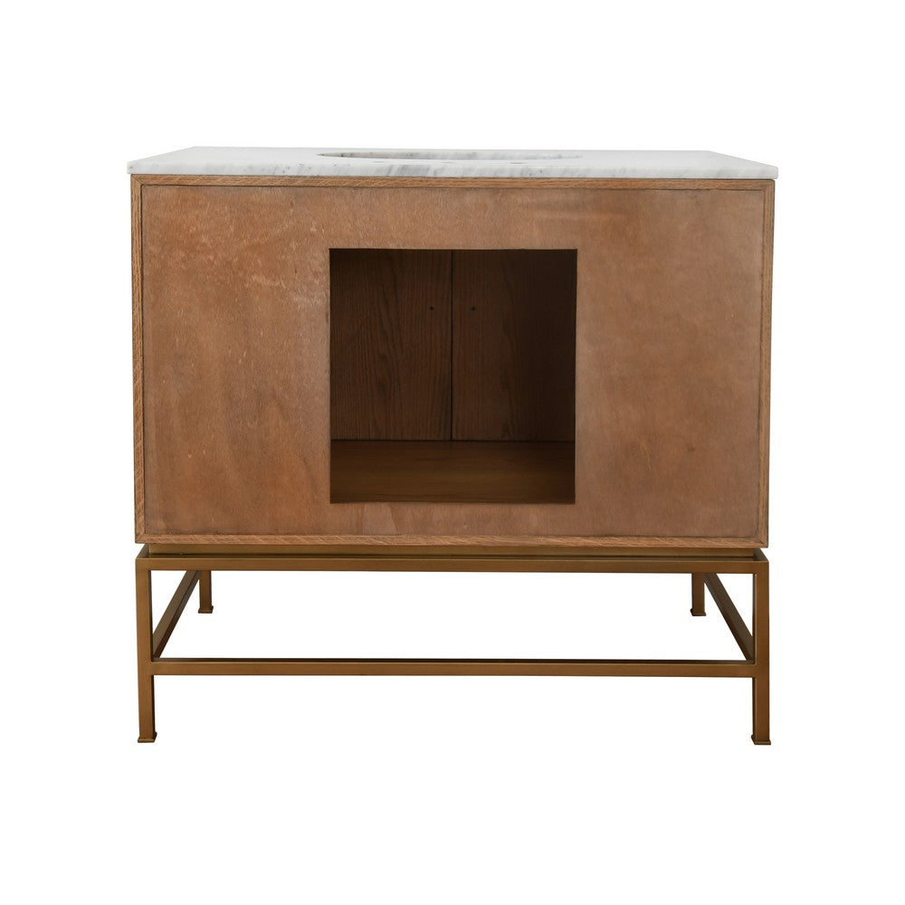 Worlds Away - Bath Vanity In Matte Dark Burl Wood And Antique Brass With White Marble Top And Porcelain Sink - CLIFFORD DBW view 3