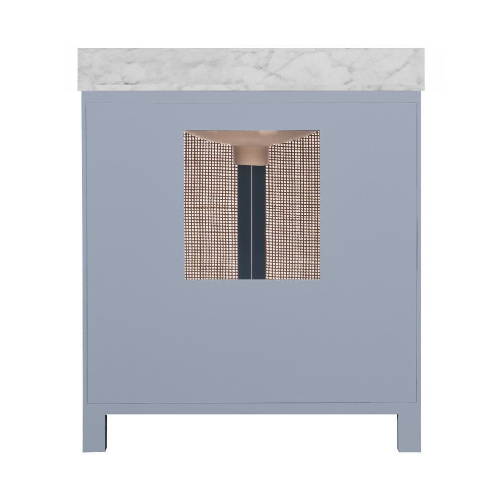 Worlds Away - Bath Vanity In Matte Light Blue Lacquer With Cane Front Doors, White Marble Top, Porcelain Sink, And Polished Brass Knobs - BOYD LB view 3