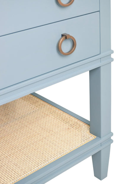 Worlds Away - Bath Vanity In Matte Light Blue Lacquer With Open Cane Shelf, White Marble Top, And Porcelain Sink - CUTLER LB view 4