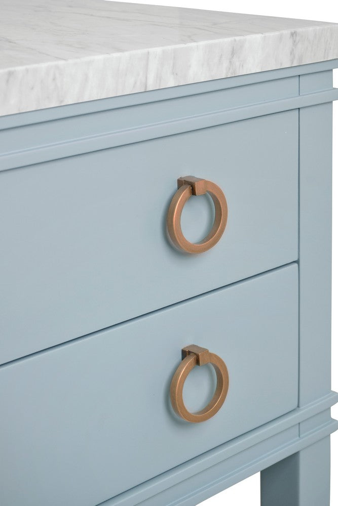 Worlds Away - Bath Vanity In Matte Light Blue Lacquer With Open Cane Shelf, White Marble Top, And Porcelain Sink - CUTLER LB view 5