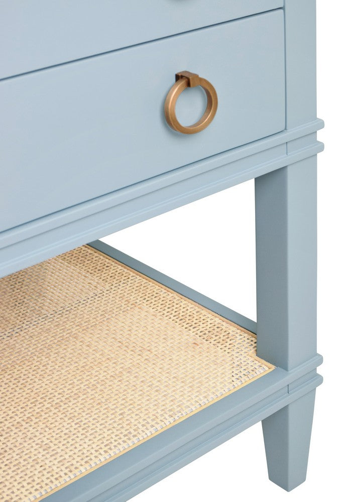 Worlds Away - Bath Vanity In Matte Light Blue Lacquer With Open Cane Shelf, White Marble Top, Porcelain Sink, And Antique Brass Ring Hardware, 48" Wide - CUTLER 48 LB view 7