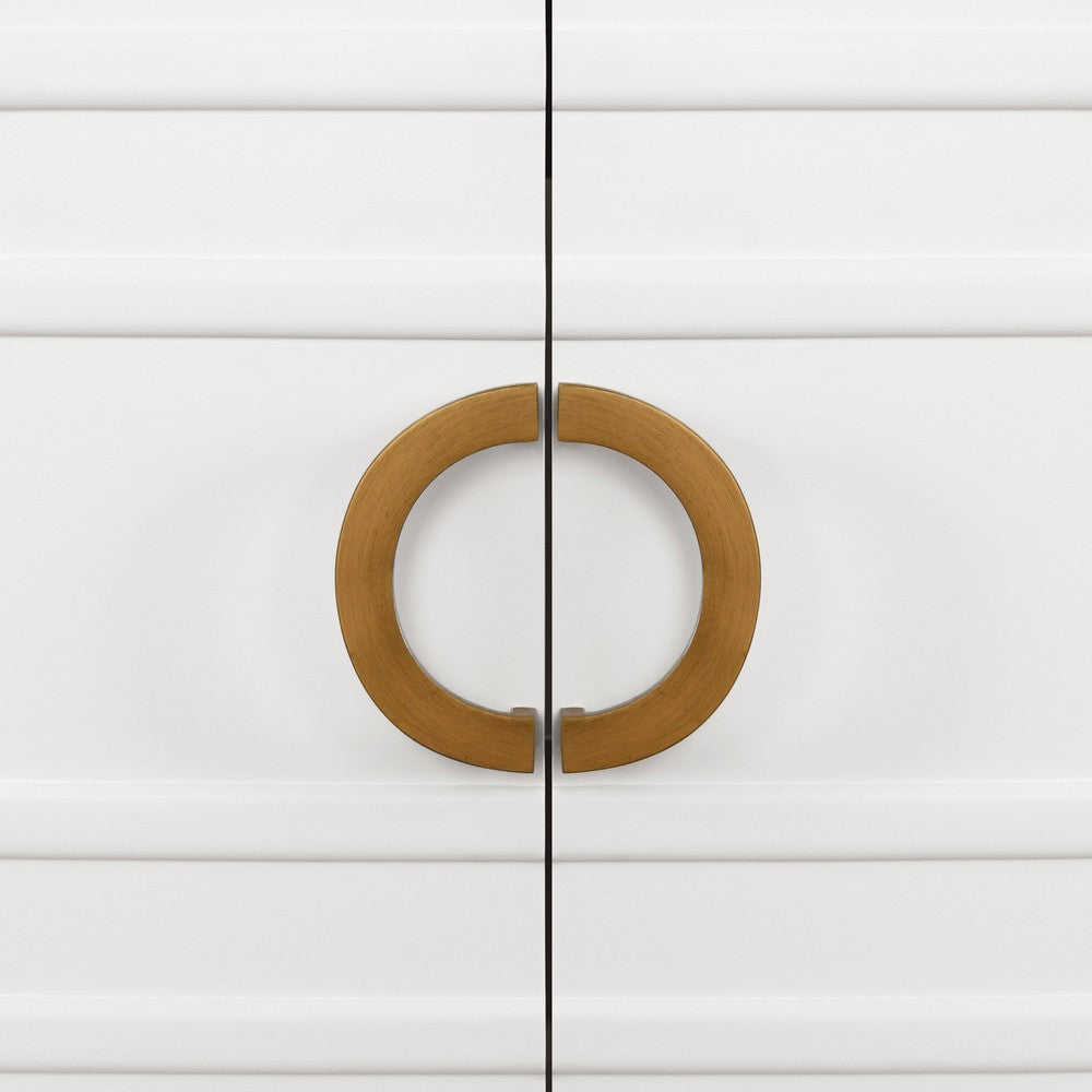 Worlds Away - Bath Vanity In Matte White Lacquer With Antique Brass Circle Hardware, White Marble Top, And Porcelain Sink - BIXBY WH view 4