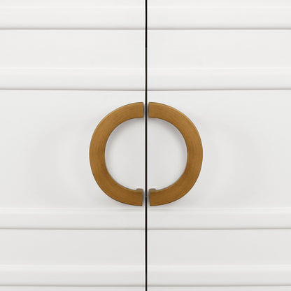 Worlds Away - Bath Vanity In Matte White Lacquer With Antique Brass Circle Hardware, White Marble Top, And Porcelain Sink - BIXBY WH view 4