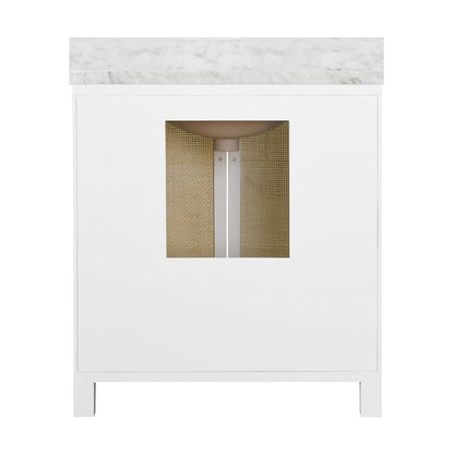 Worlds Away - Bath Vanity In Matte White Lacquer With Cane Front Doors, White Marble Top, And Porcelain Sink - BOYD WH view 3