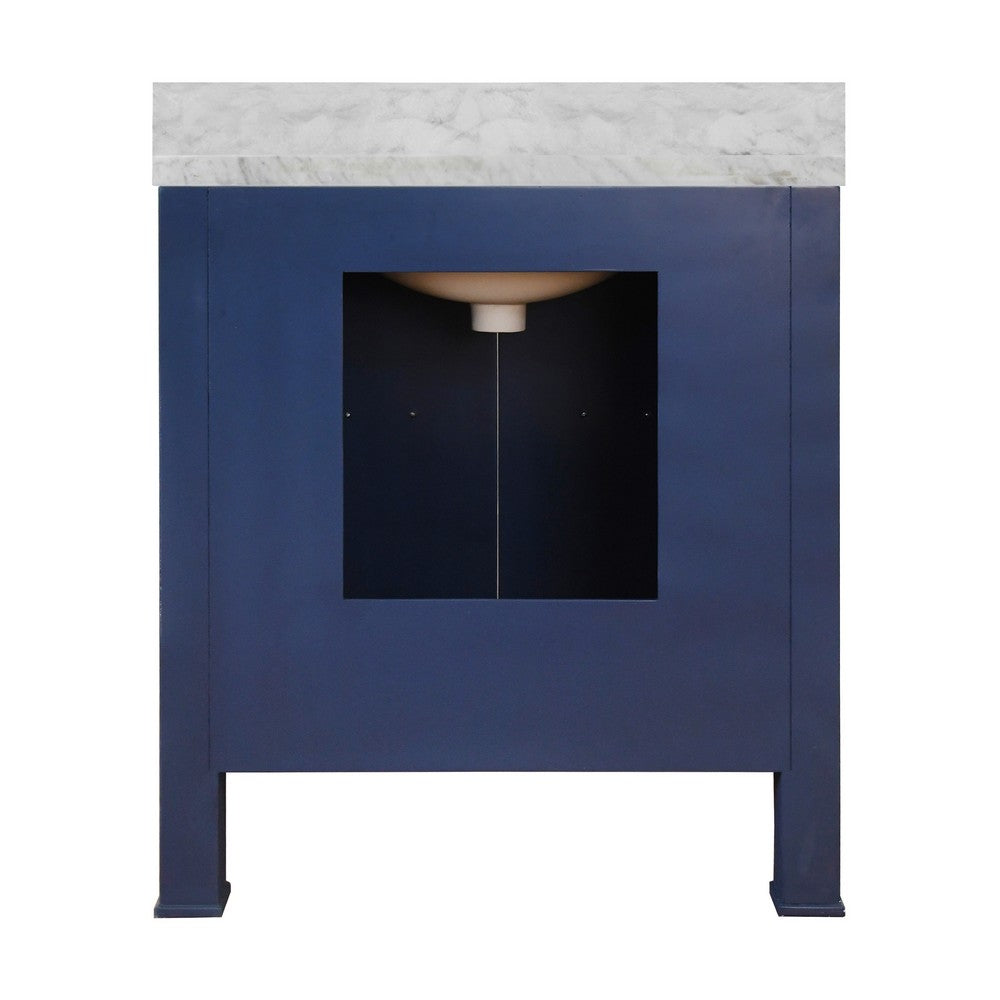 Worlds Away - Bath Vanity In Textured Navy Linen W/ Ant. Brass Hardware, White Marble Top, And Porcelain Sink - BLANCHE NVY view 3
