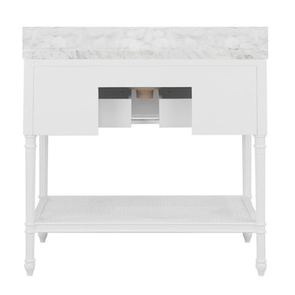 Worlds Away - Bath Vanity With Fluted Leg And Open Cane Shelf, One Opening Drawer (Bottom) With Painted Grasscloth Detail And Brass Ball Hardware In Matte White Lacquer - MARTHA WH view 3