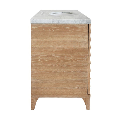 Worlds Away - Bath Vanity With Horizontal Fluted Detail In Cerused Oak With White Marble Top, Porcelain Sink, And Polished Brass Knobs - RHODES CO view 4
