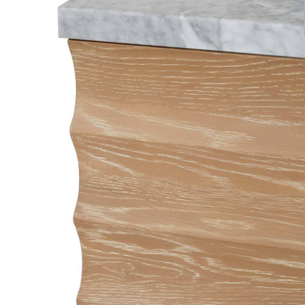 Worlds Away - Bath Vanity With Horizontal Fluted Detail In Cerused Oak With White Marble Top, Porcelain Sink, And Polished Brass Knobs - RHODES CO view 6