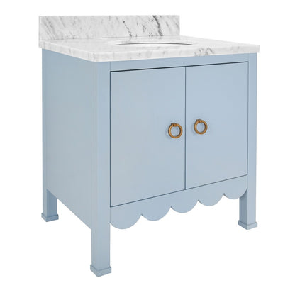 Worlds Away - Bath Vanity With Scallop Detail In Matte Light Blue With White Marble Top And Porcelain Sink - KEALEY LB view 1