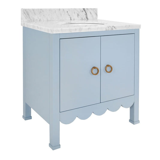 Worlds Away - Bath Vanity With Scallop Detail In Matte Light Blue With White Marble Top And Porcelain Sink - KEALEY LB view 1